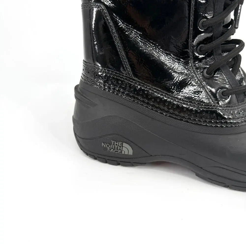 The North Face Black Patent Trim Waterproof Lace Up Snow Boots